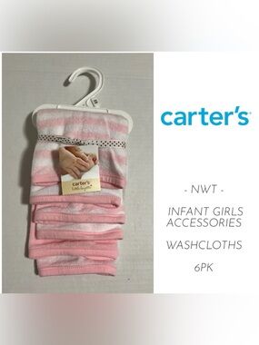🆕CARTER’S - NWT - 6PK - INFANT GIRLS PINK / WHITE WASHCLOTHS